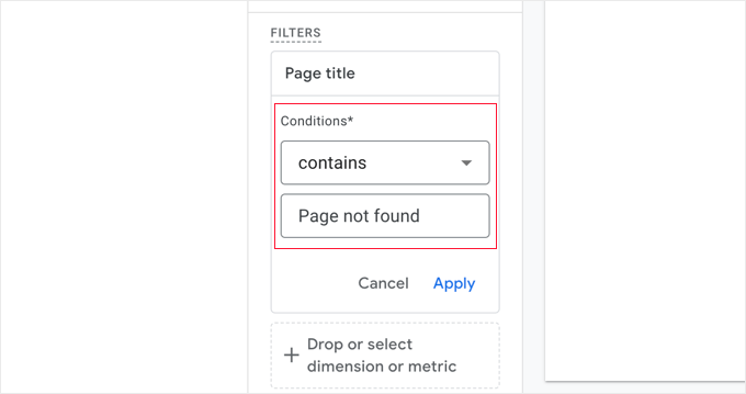 Page Title Filter Conditions