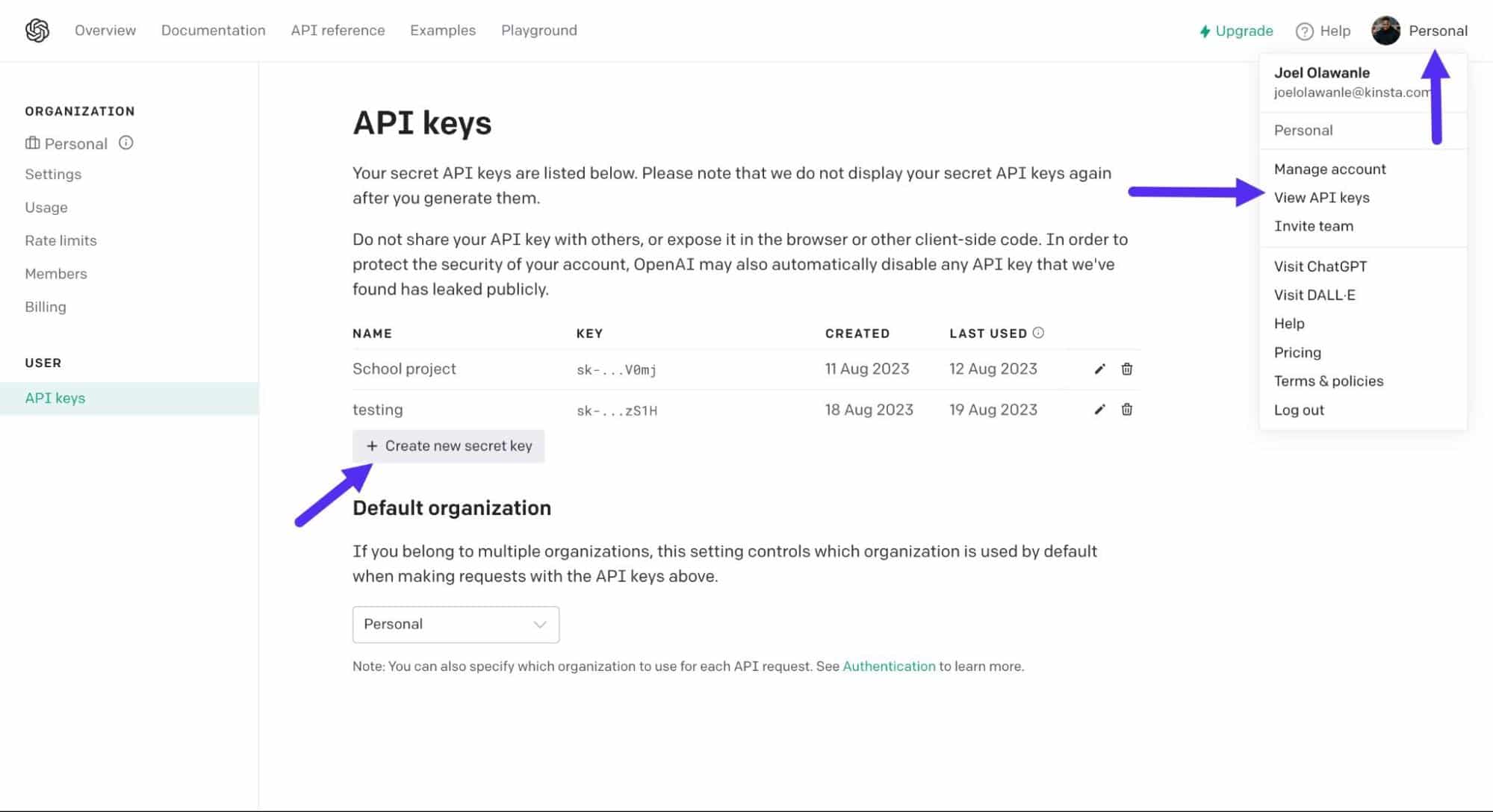  The process of creating an OpenAI API secret key