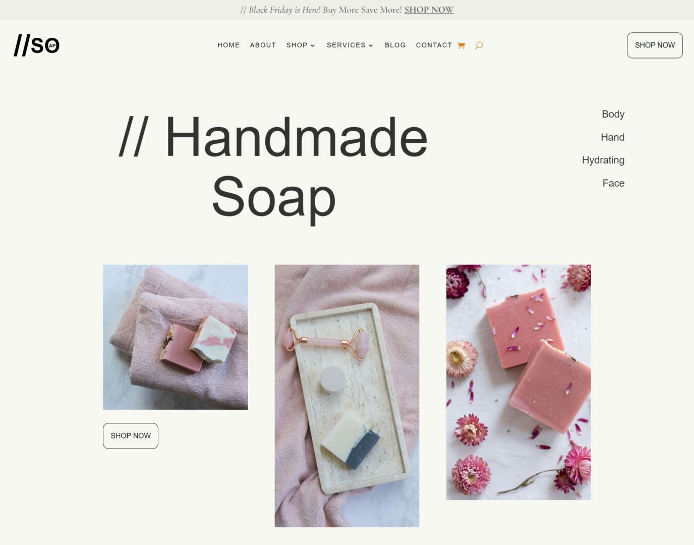 Divi Handmade Soap Header Template for Desktop