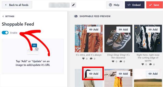 Enable the shoppable feed option