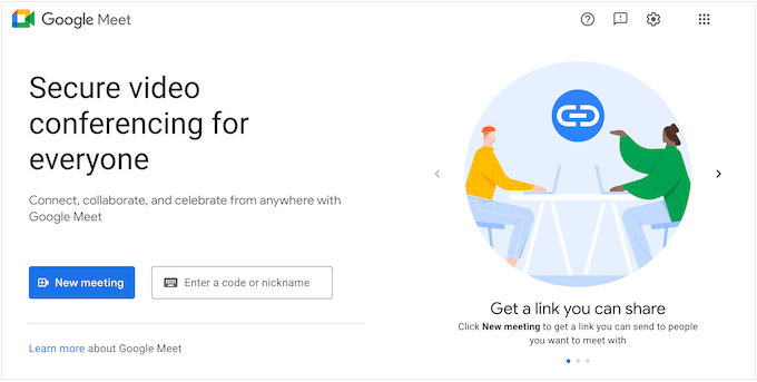 The Google Meet web conferencing service