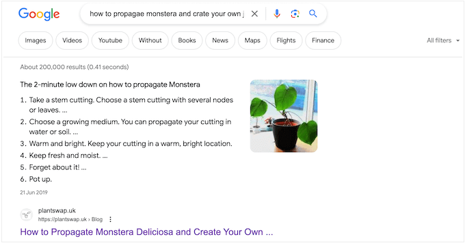 An example of a rich snippet on Google