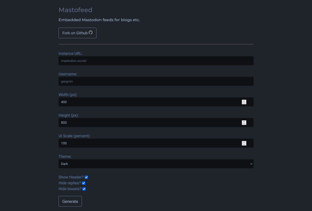 mastofeed.com user interface