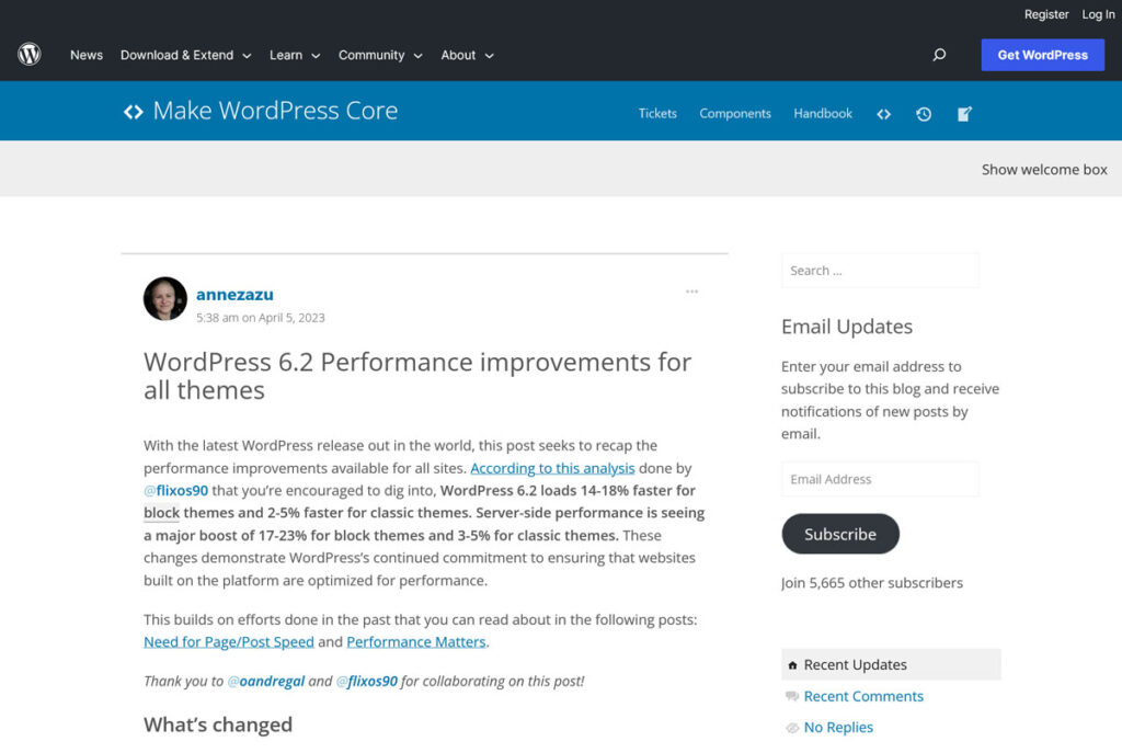 performance improvements in wordpress 6.2