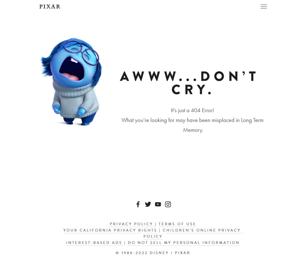 pixar 404 error page example