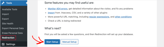 Start Redirections Setup