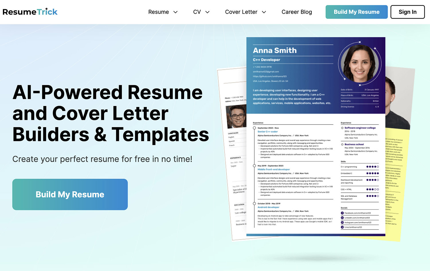Screenshot of Resume Trick homepage