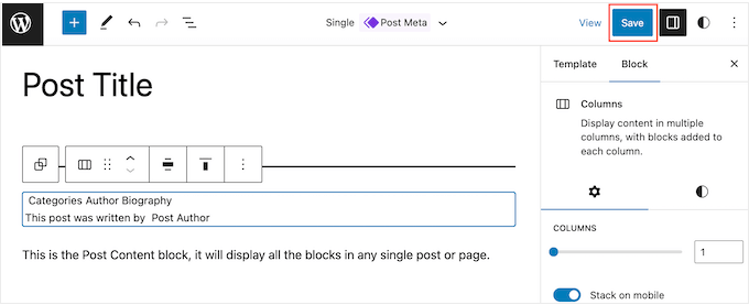 Saving a custom block-based template