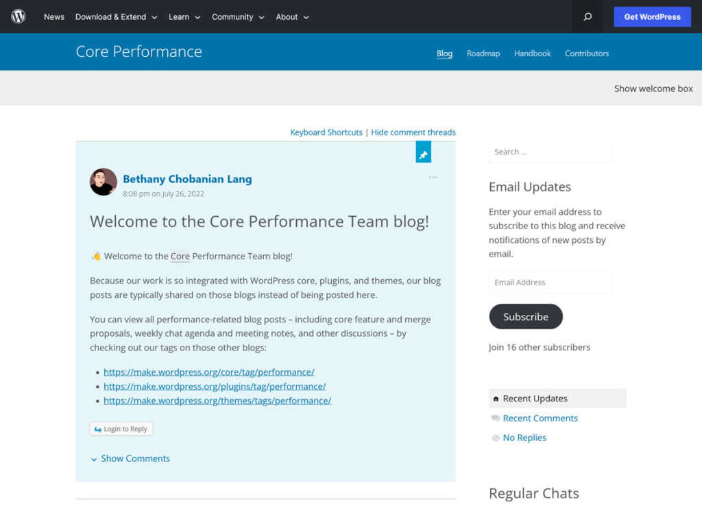 wordpress core performance team blog on make wordpress