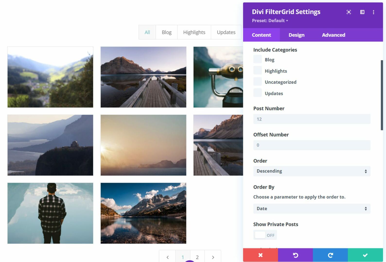 Divi Plugin Highlight Divi FilterGrid Filter Settings