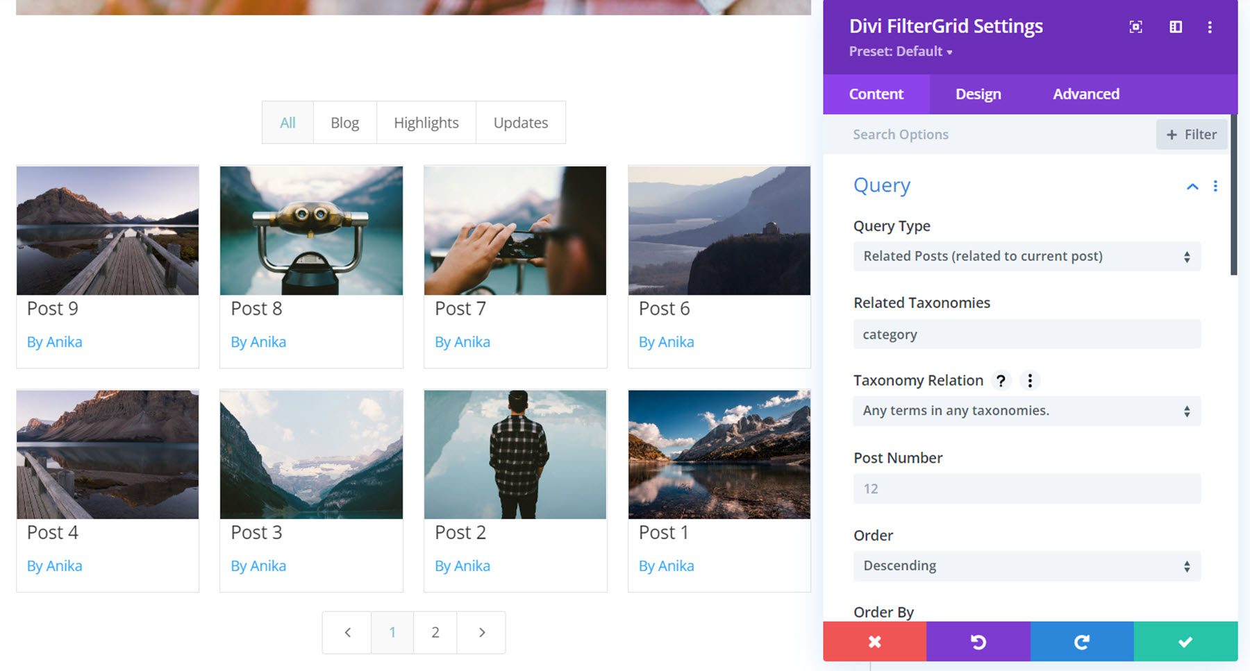 Divi Plugin Highlight Divi FilterGrid Related Post Query