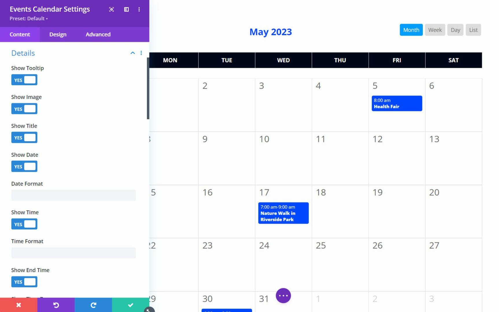 Divi Events Calendar Calendar Details