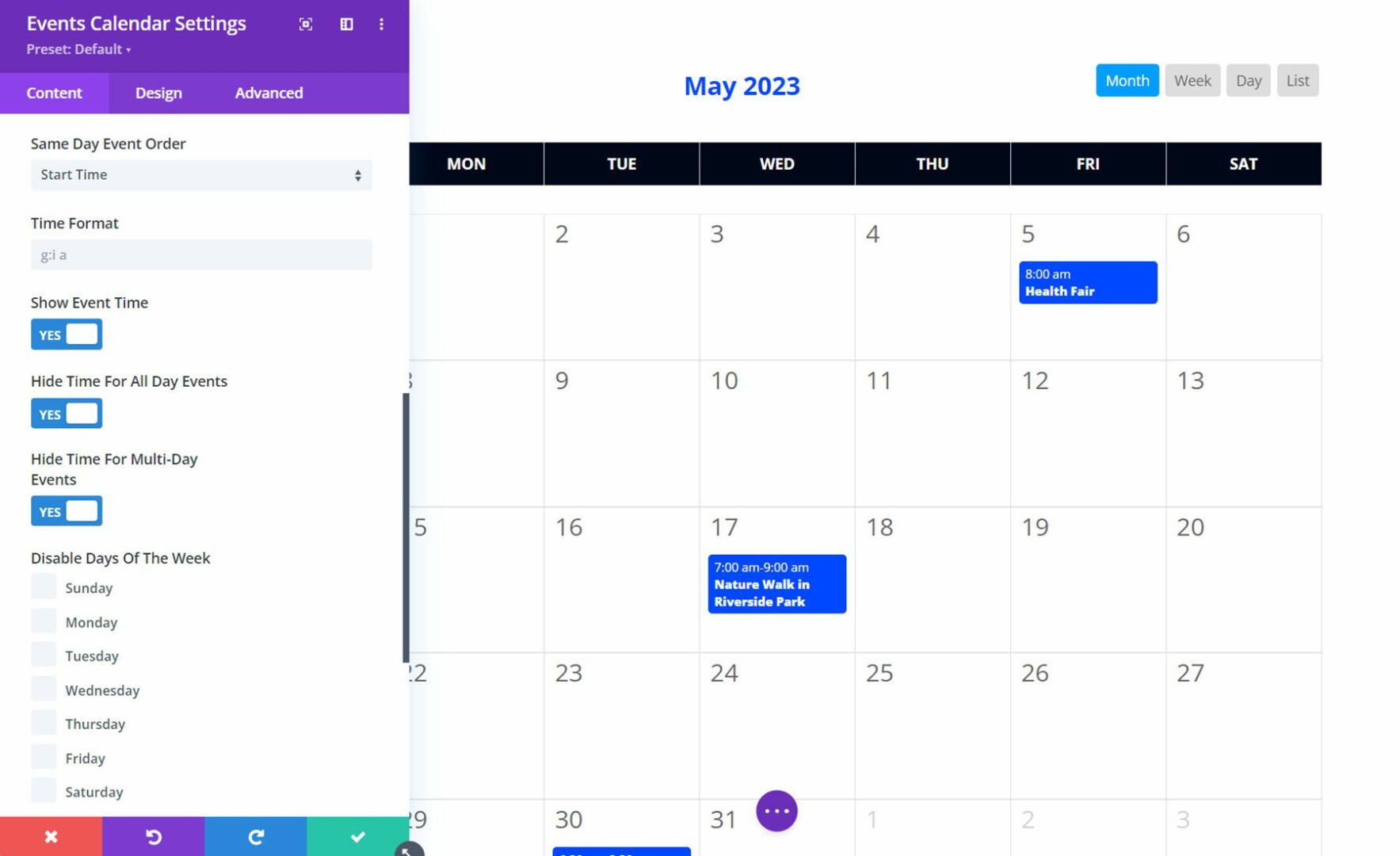 Divi Events Calendar Calendar Views 2