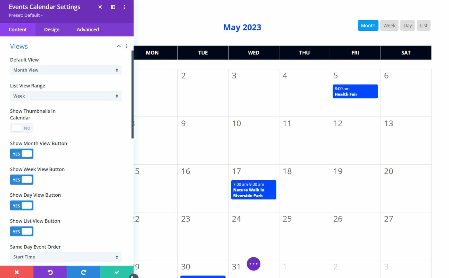 Divi Events Calendar Calendar Views