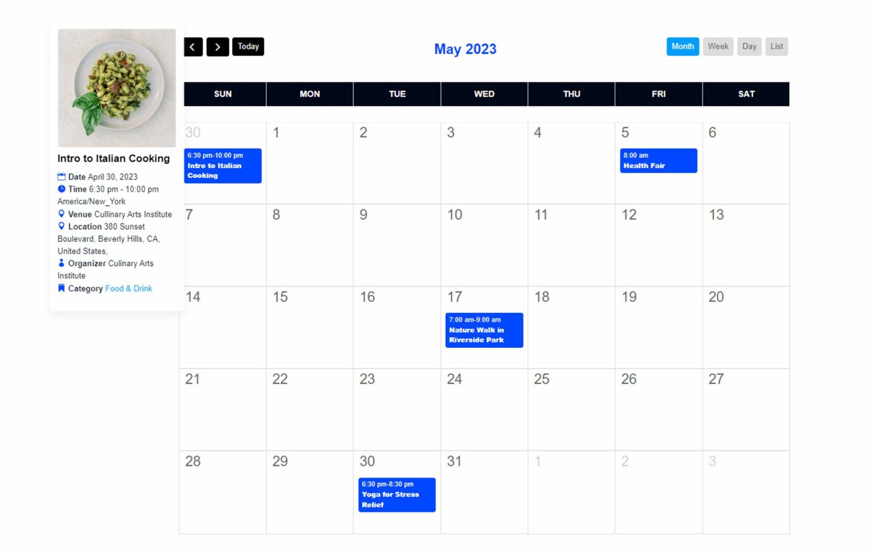 Divi Events Calendar Calendar Layout