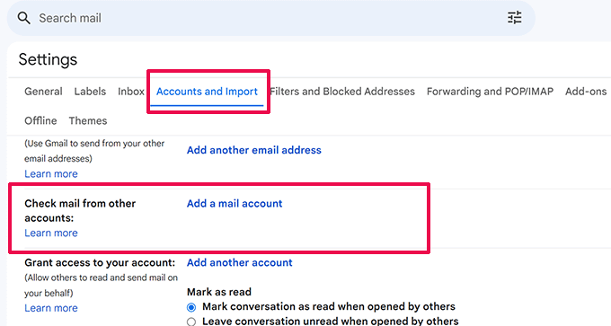 Managing email accounts in Gmail