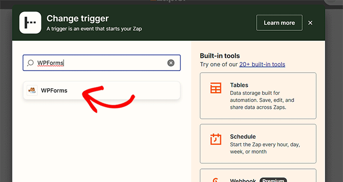 Choose the WPForms as the trigger integration