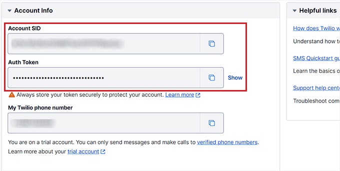 Copy Twilio account information