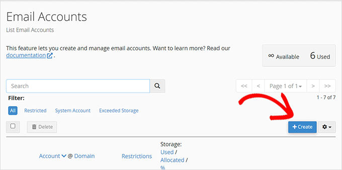 Create email account Bluehost
