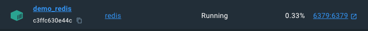 Screenshot: Indicator that demo_redis image is running in Docker Desktop.