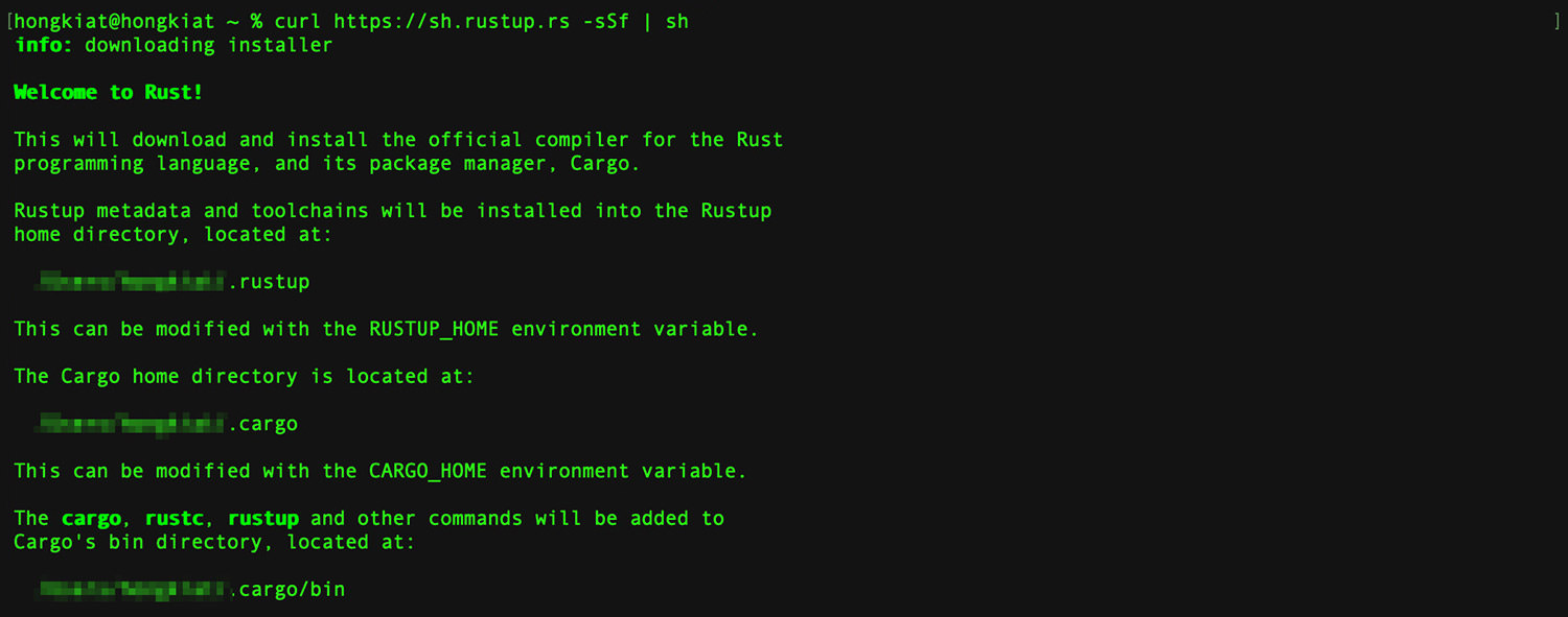 Terminal command to download Rust