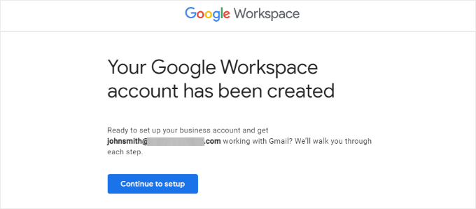 Google Workspace account created