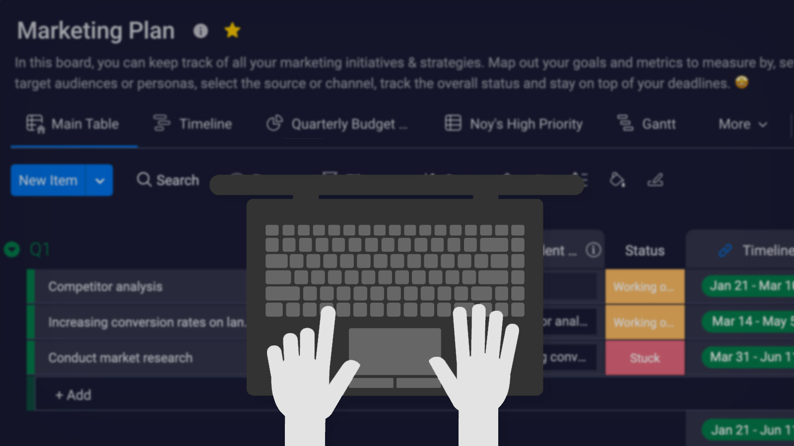 Monday.com keyboard shortcuts