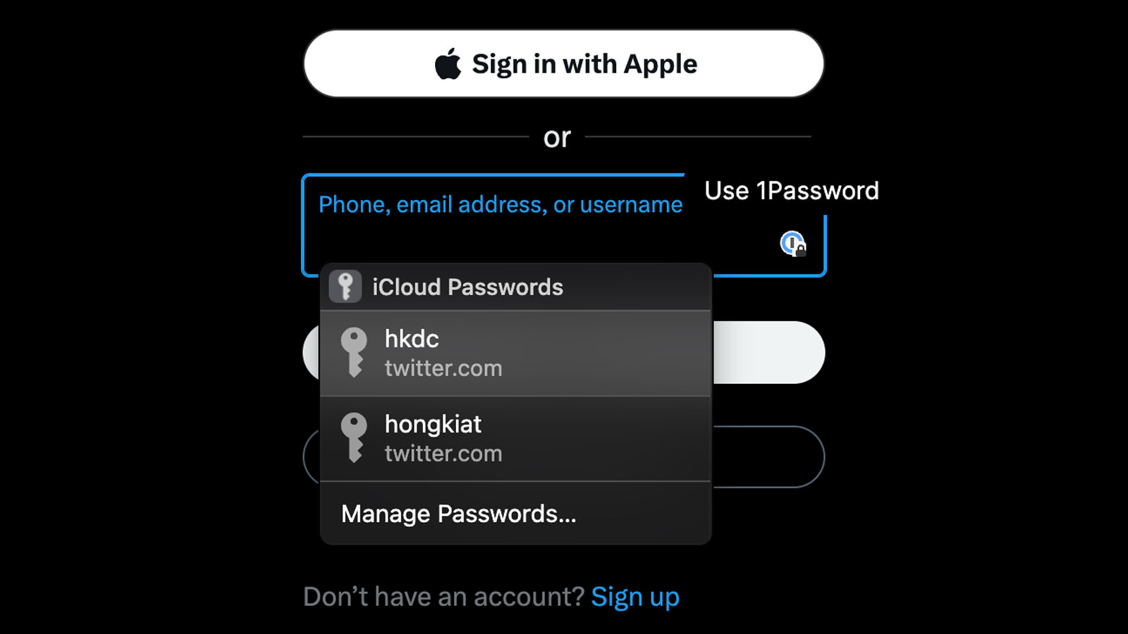 iCloud Keychain on X login paage