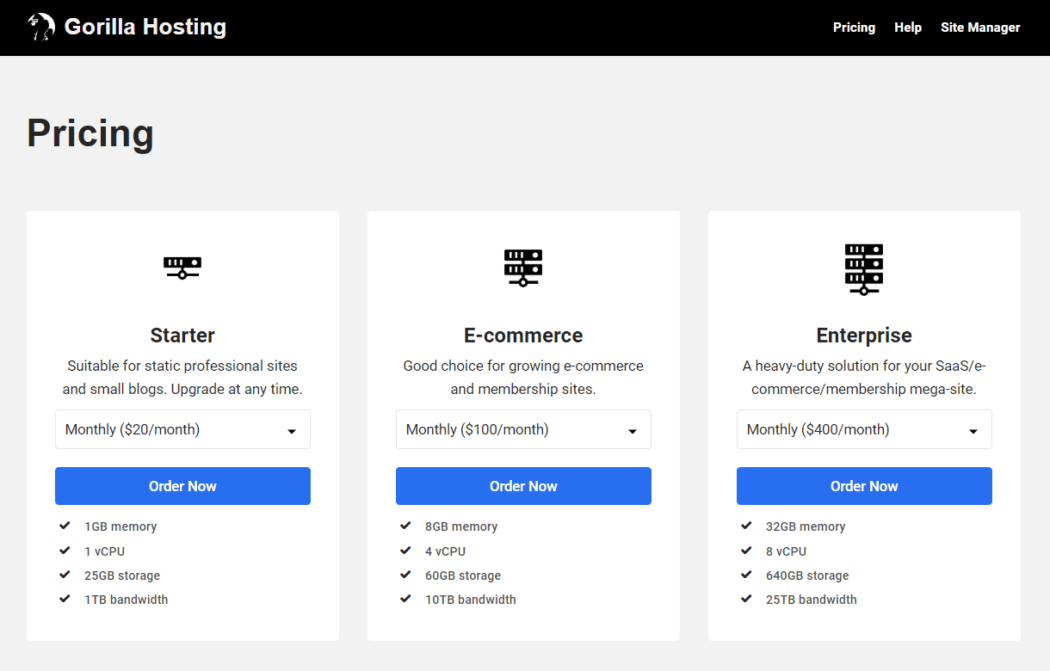 A preview of what your custom pricing plans will look like 