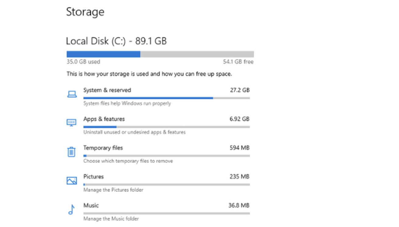 Viewing detailed storage consumption