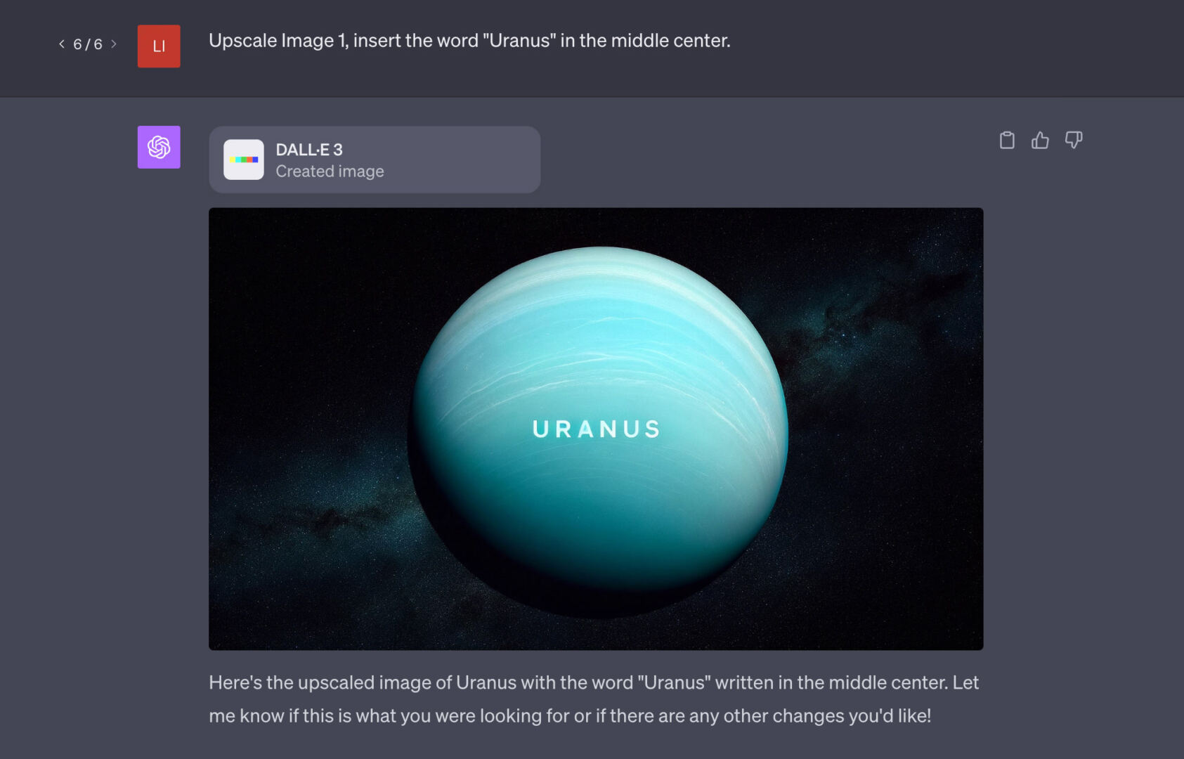 Upscaled image with 'Uranus' text in center