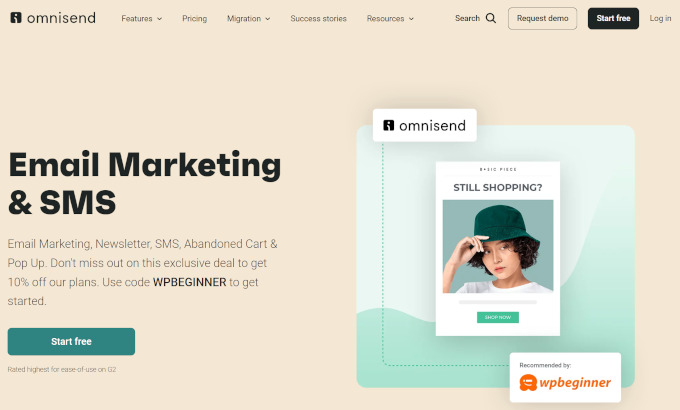 Omnisend WPBeginner landing page