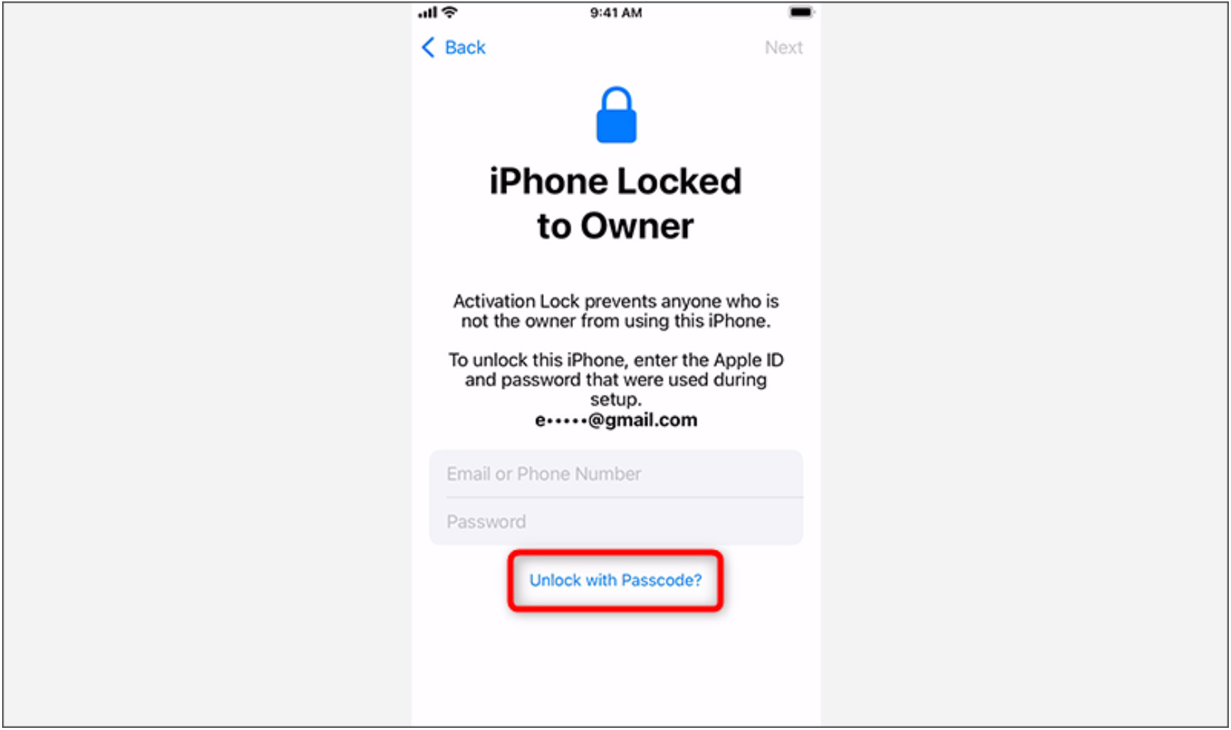 Unlock with Passcode option on iPhone