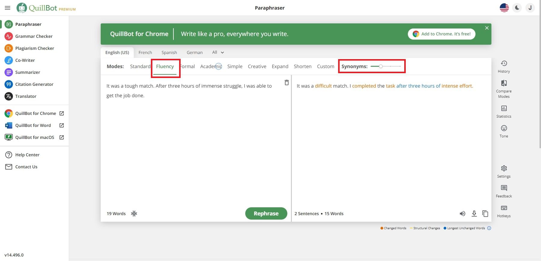 quillbot ai fluency mode