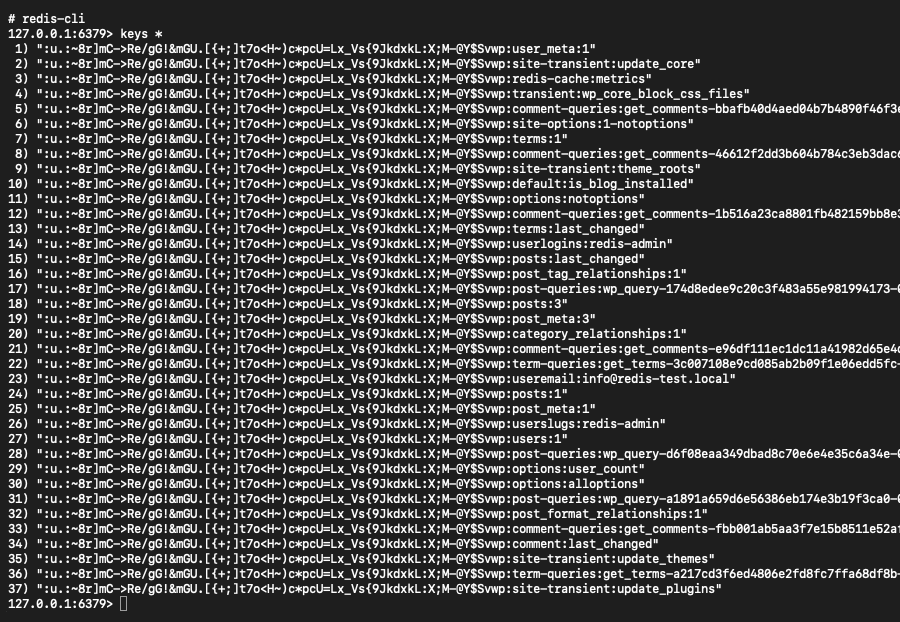 Screenshot: Listing the keys on the Redis server.