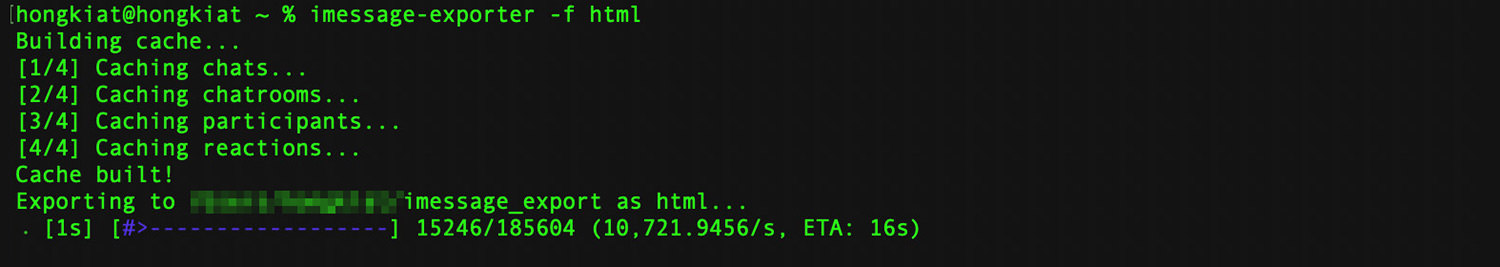 Terminal command to run iMessage Exporter