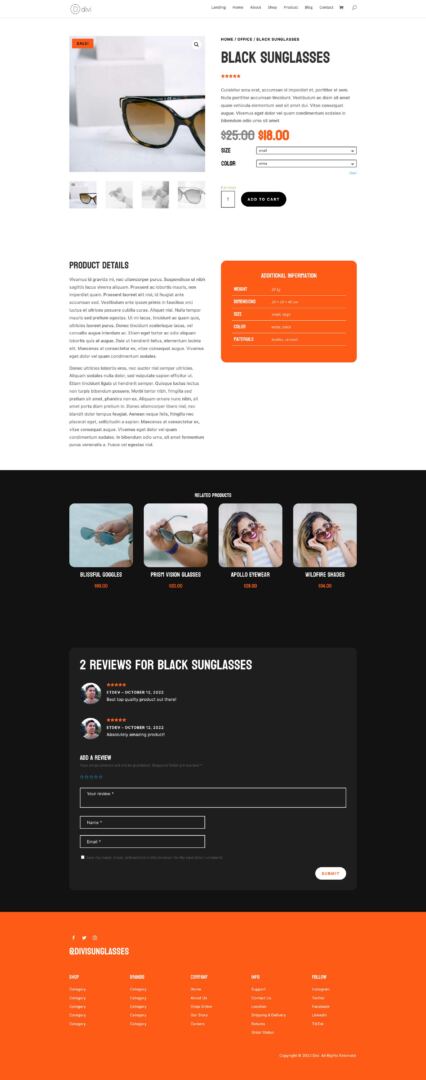 Sunglass Shop Layout Pack for Divi