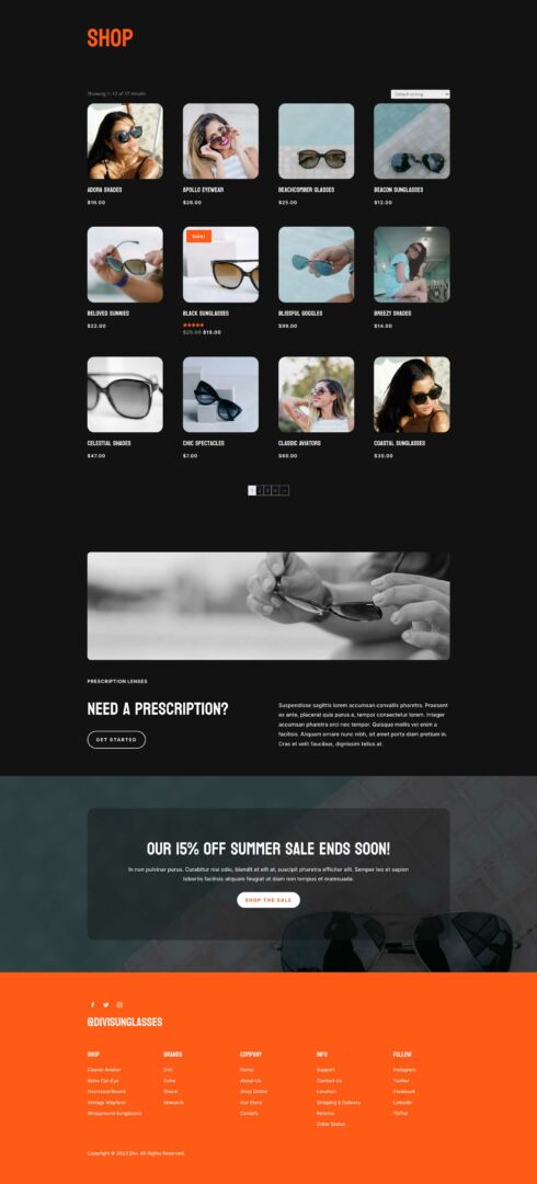 Sunglass Shop Layout Pack for Divi