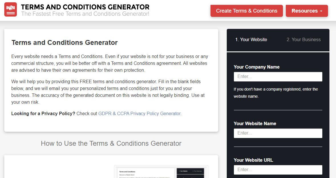 Terms and Conditions Generator