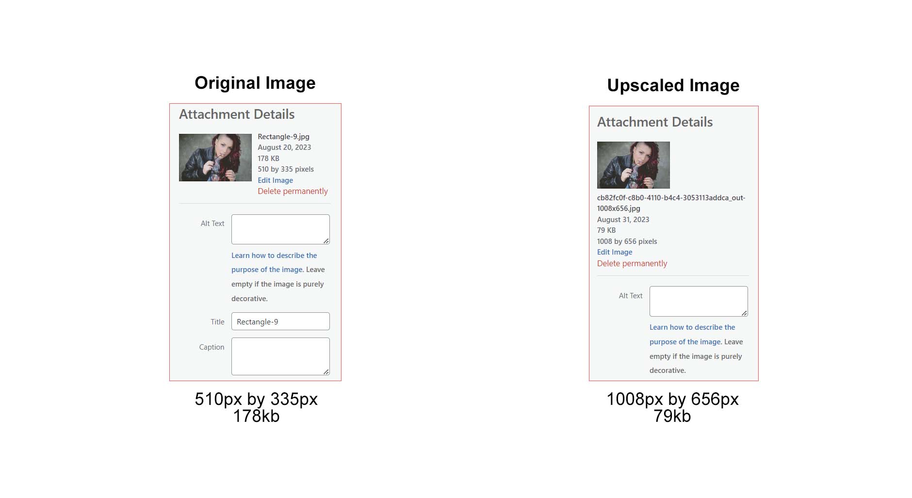 Comparing Image statistics of upscaled and originally upscaled images