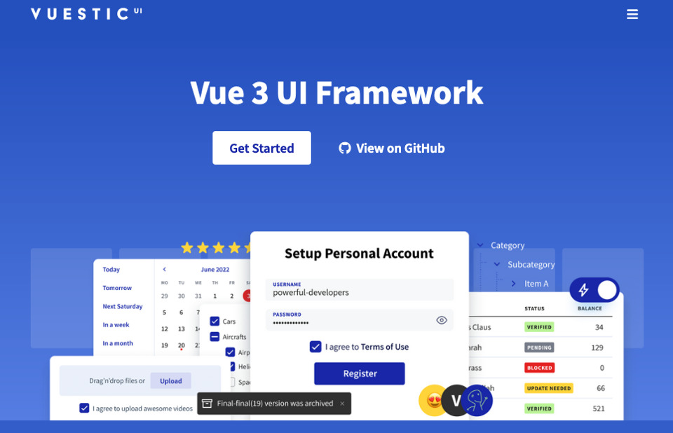 Screenshot: The Vuestic homepage.