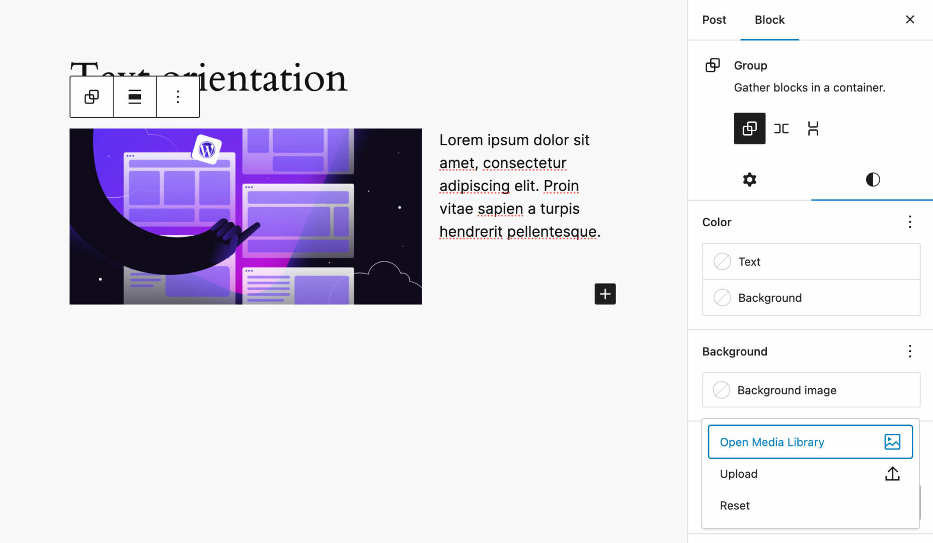 Background image control for a Group block in WordPress 6.4