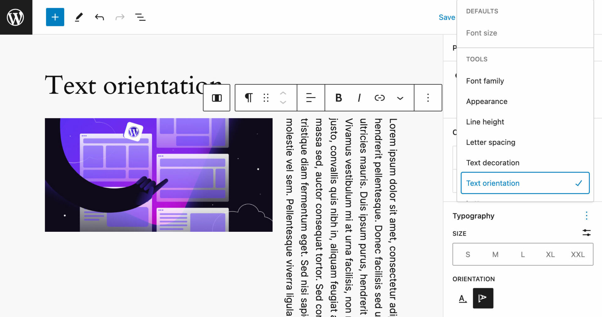 Setting vertical orientation