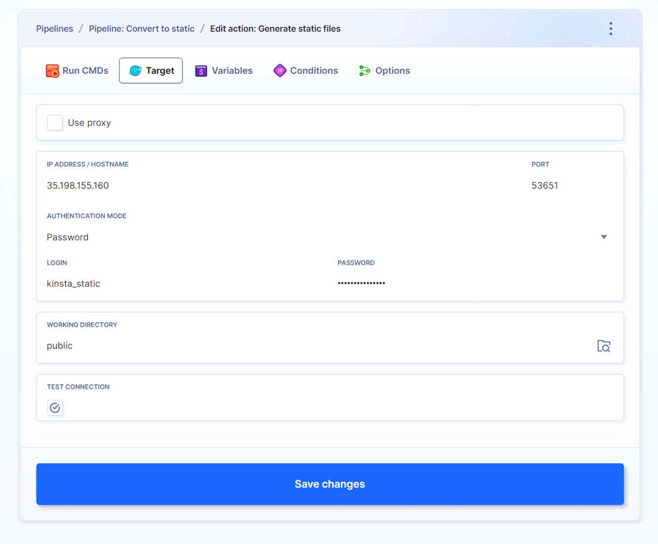 Buddy's UI showing the Target tab setup