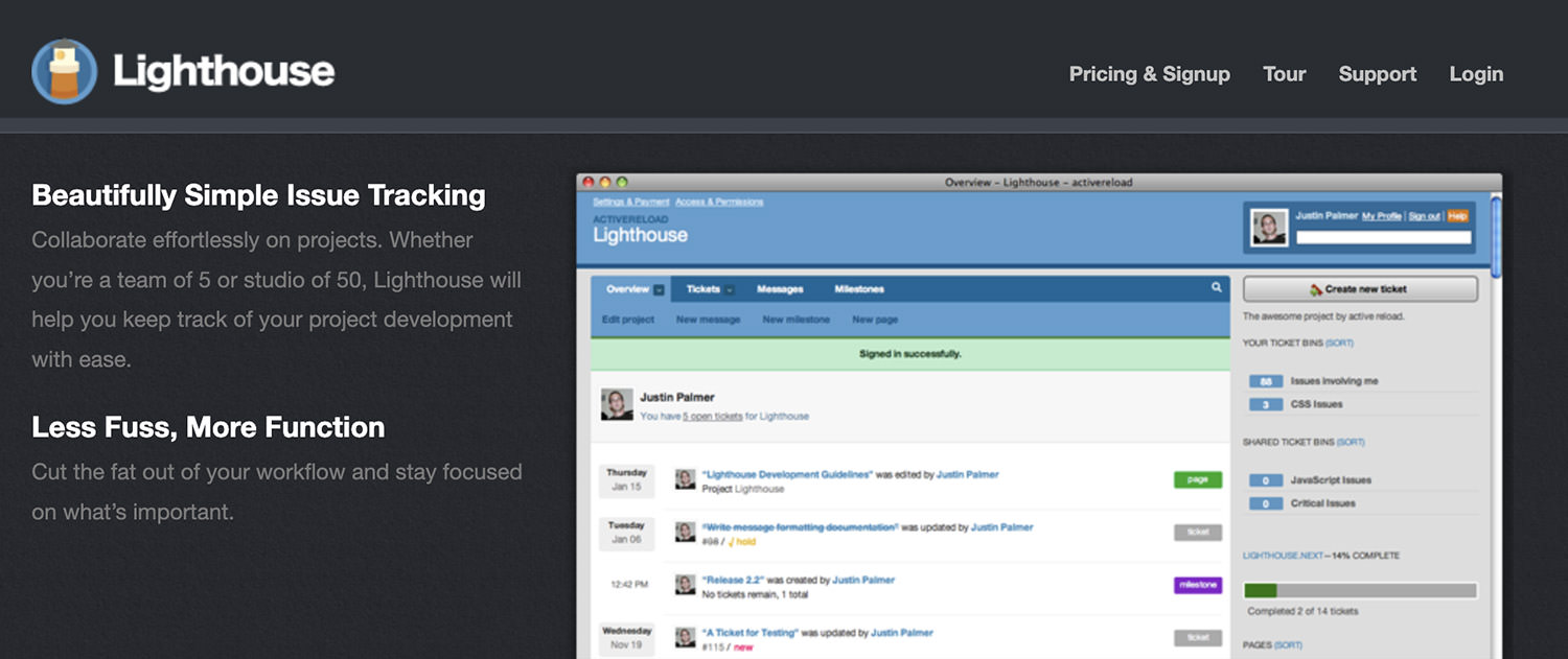 Screenshot of Lighthouse Issue Tracking Interface