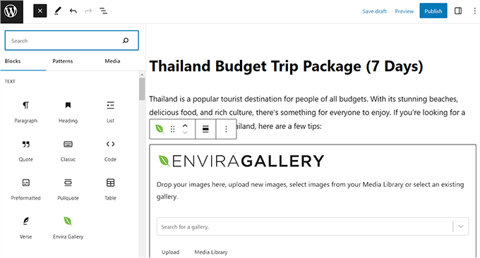 Add title for the trip package