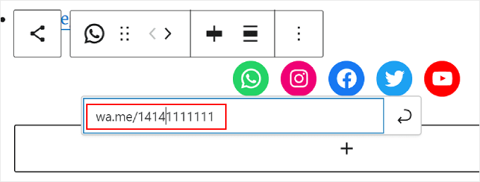 Adding a WhatsApp number in the Social Icons block