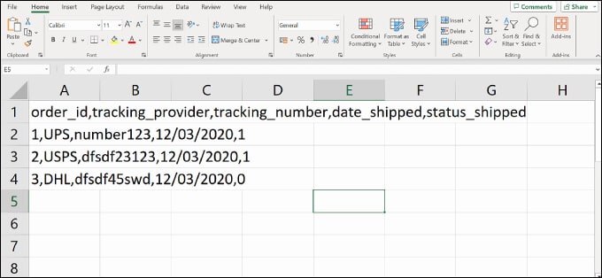 Advanced Shipment Tracking's CSV sample file