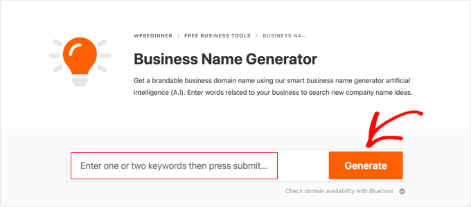 The Free WPBeginner Business Name Generator Tool