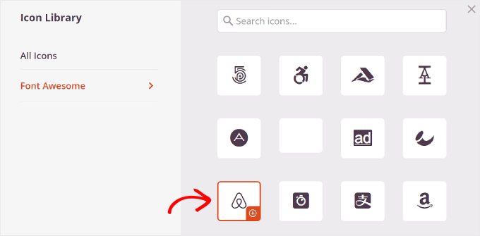 Choosing the Airbnb icon on SeedProd